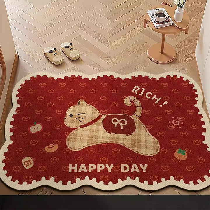 Feline Charm Decorative Floor Mat with Cat Designs and Floral Accents