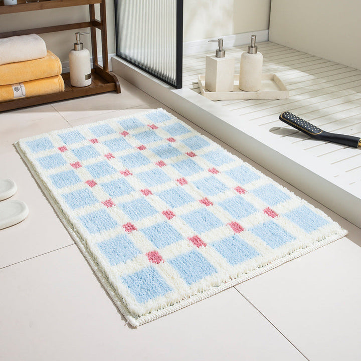 Premium Checkered Plush Bathroom Mat with Non-Slip Backing
