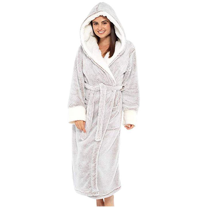 Women's Hooded Fleece Robe with Belt - Cozy Loungewear