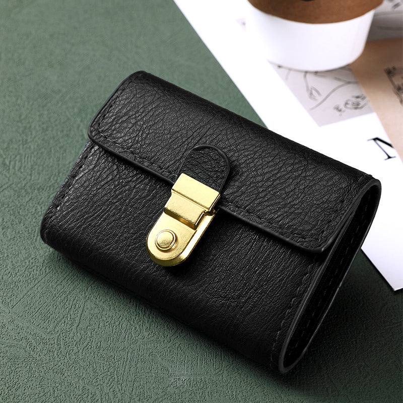 Genuine Leather Snap Card Wallet with Multiple Slots