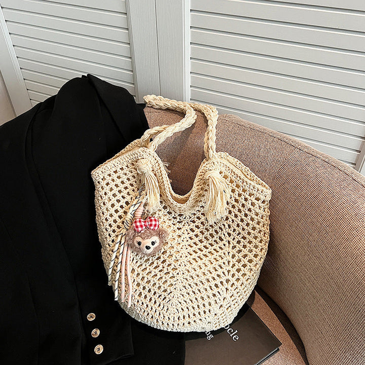 Summer Woven Straw Tote with Tassel Charm
