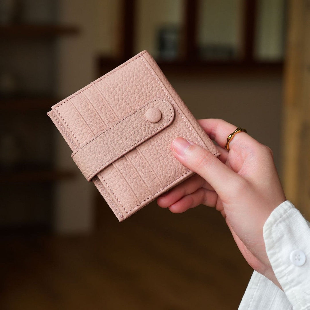 Premium Textured Leather Bi-Fold Wallet with Button Clasp