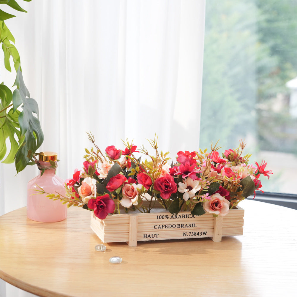 Rustic Wooden Artificial Flower Arrangement for Home & Office Decor