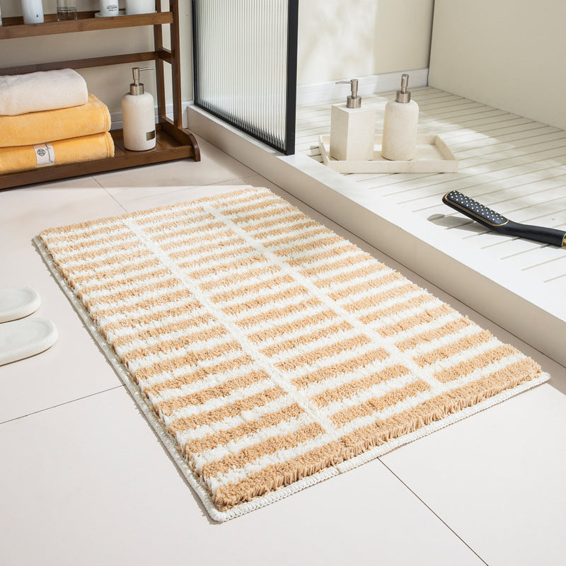 Premium Checkered Plush Bathroom Mat with Non-Slip Backing