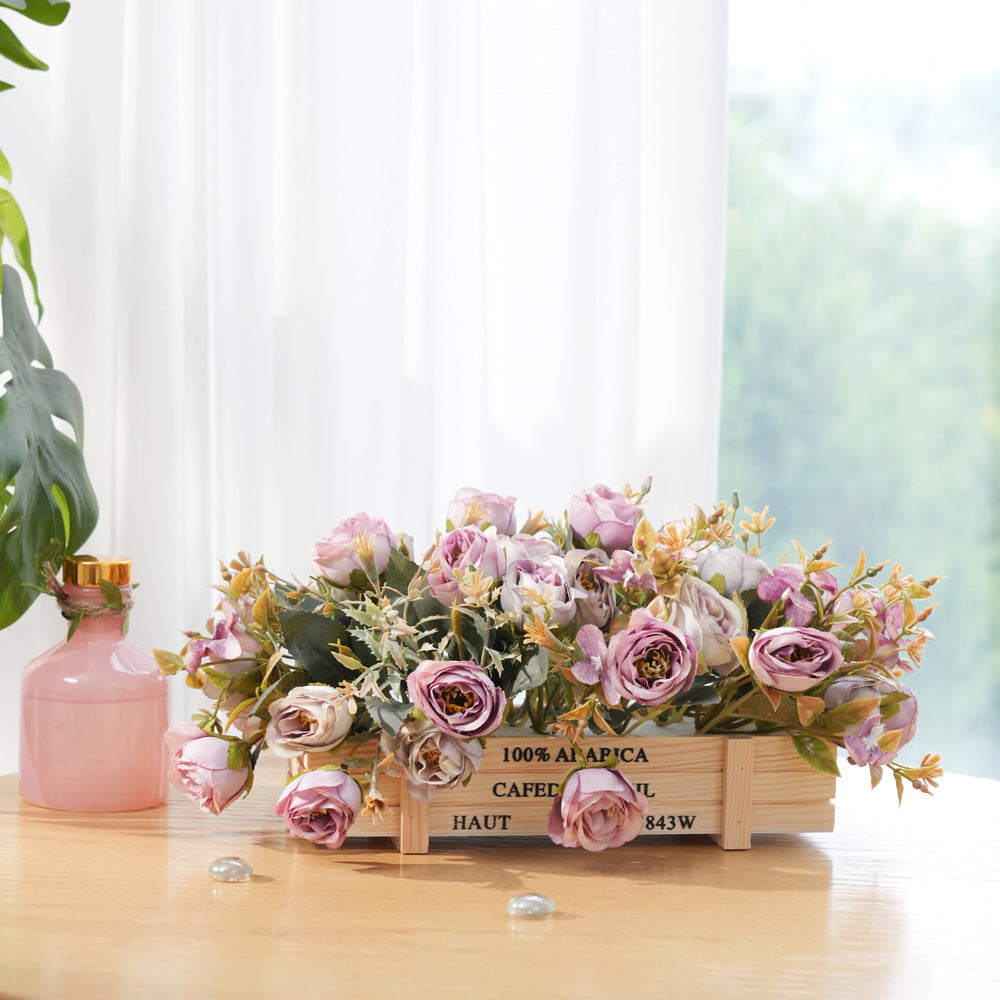 Rustic Wooden Artificial Flower Arrangement for Home & Office Decor
