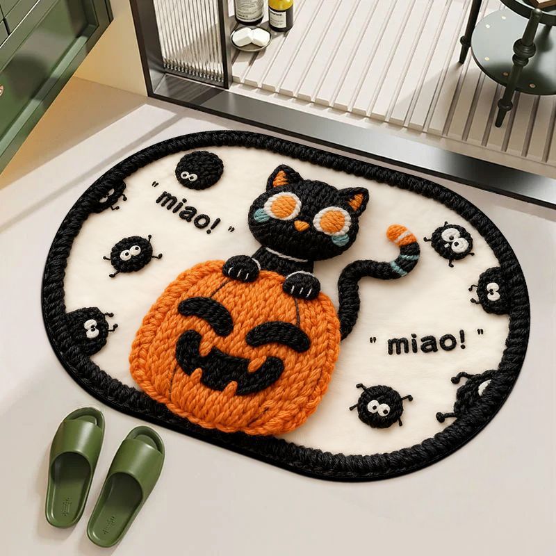 Whimsical Feline Character Bath Mat with Non-Slip Backing