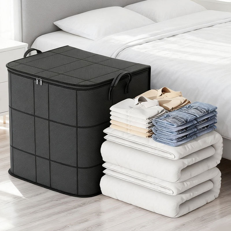 Modern Grid Fabric Storage Basket with Reinforced Handles