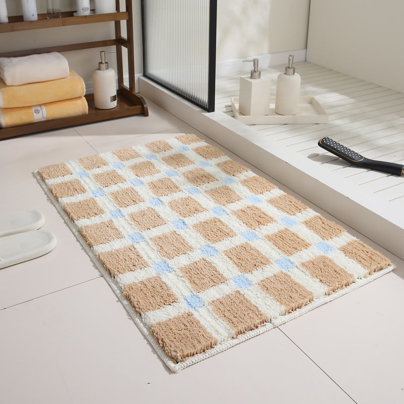 Premium Checkered Plush Bathroom Mat with Non-Slip Backing