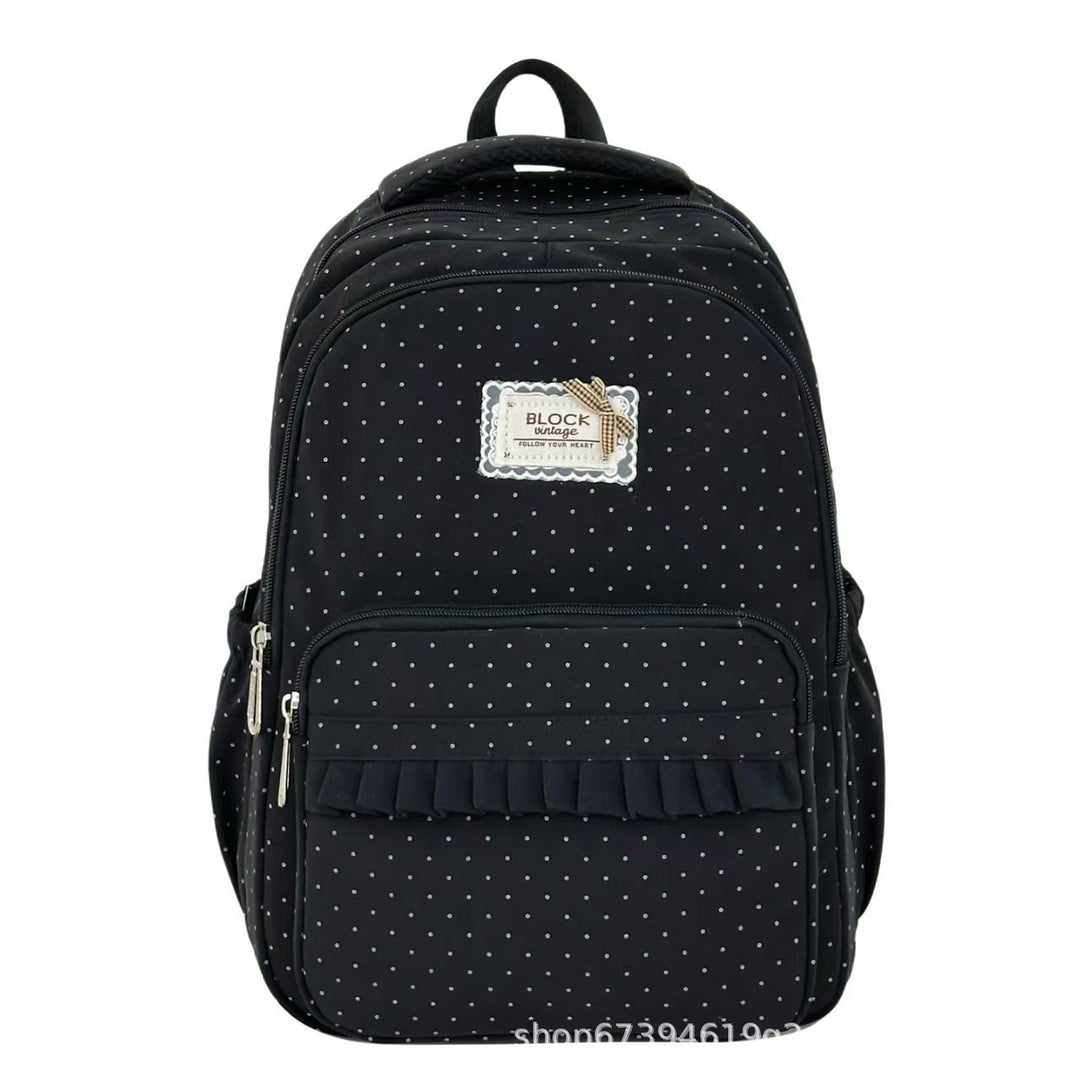Polka Dot Ruffled School Backpack with Padded Straps