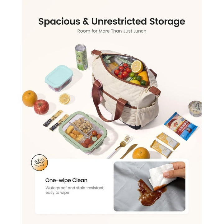 Diamond Pattern Insulated Lunch Tote with Multiple Pockets