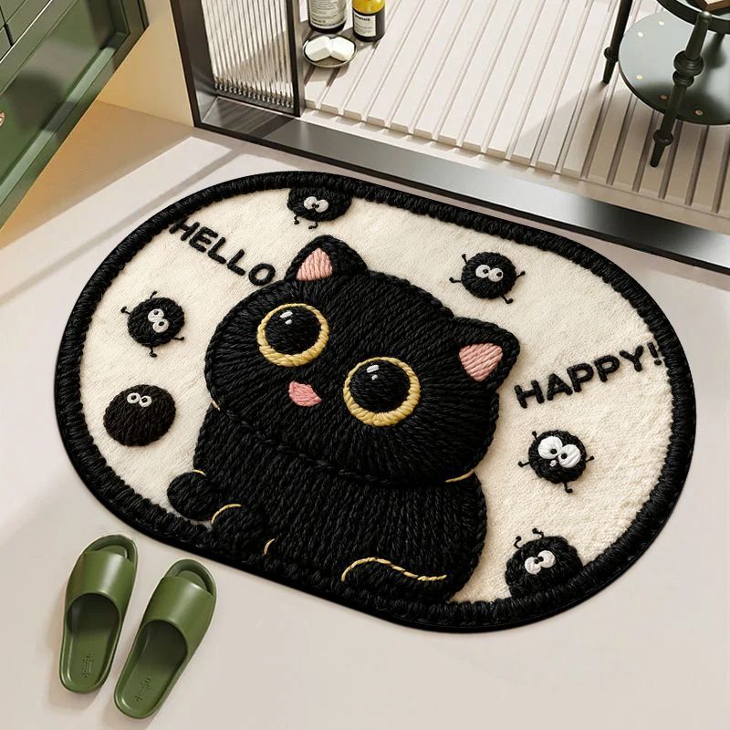 Whimsical Feline Character Bath Mat with Non-Slip Backing