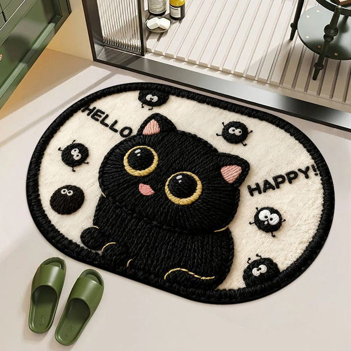 Whimsical Feline Character Bath Mat with Non-Slip Backing