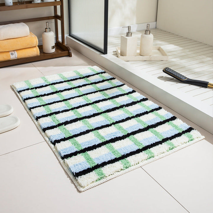 Premium Checkered Plush Bathroom Mat with Non-Slip Backing