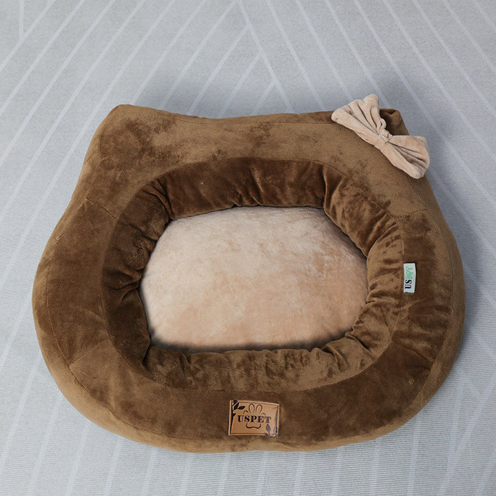 Plush Bow Accent Pet Lounger - Soft Fabric Dog Bed