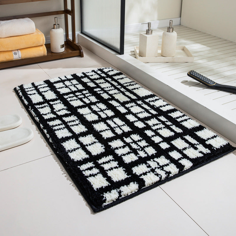 Premium Checkered Plush Bathroom Mat with Non-Slip Backing