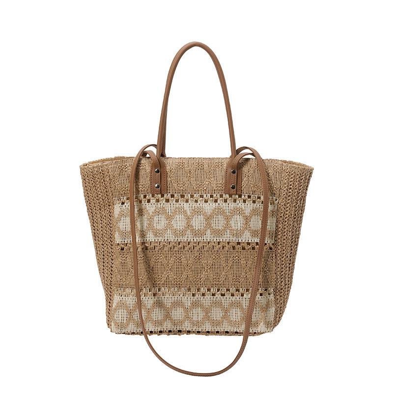 Natural Woven Straw Everyday Tote Bag for Shopping & Travel