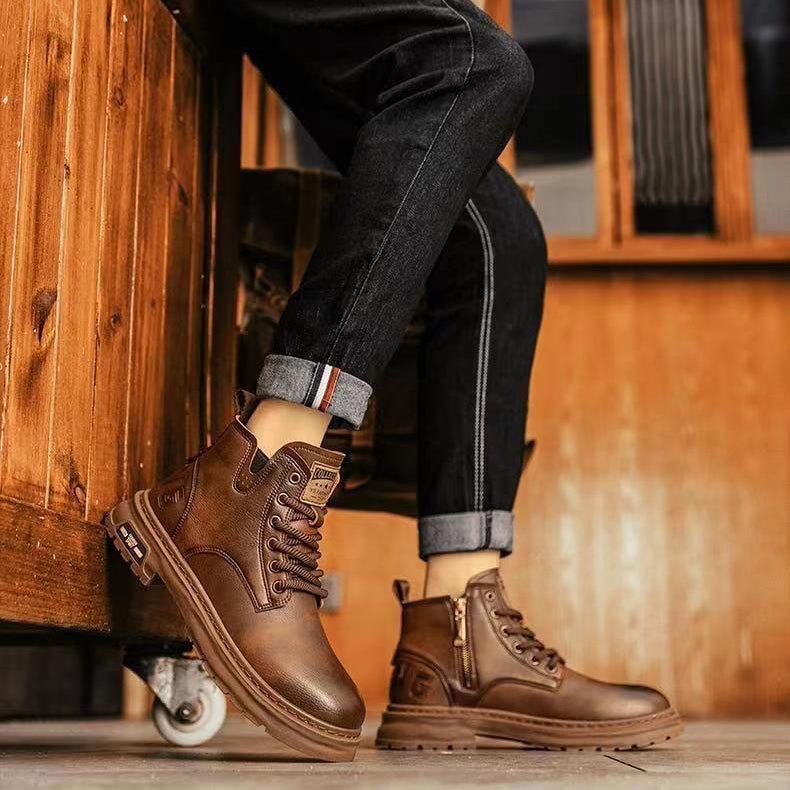 Premium Slip-On Leather Work Boots – Comfortable Anti-Slip Casual Footwear