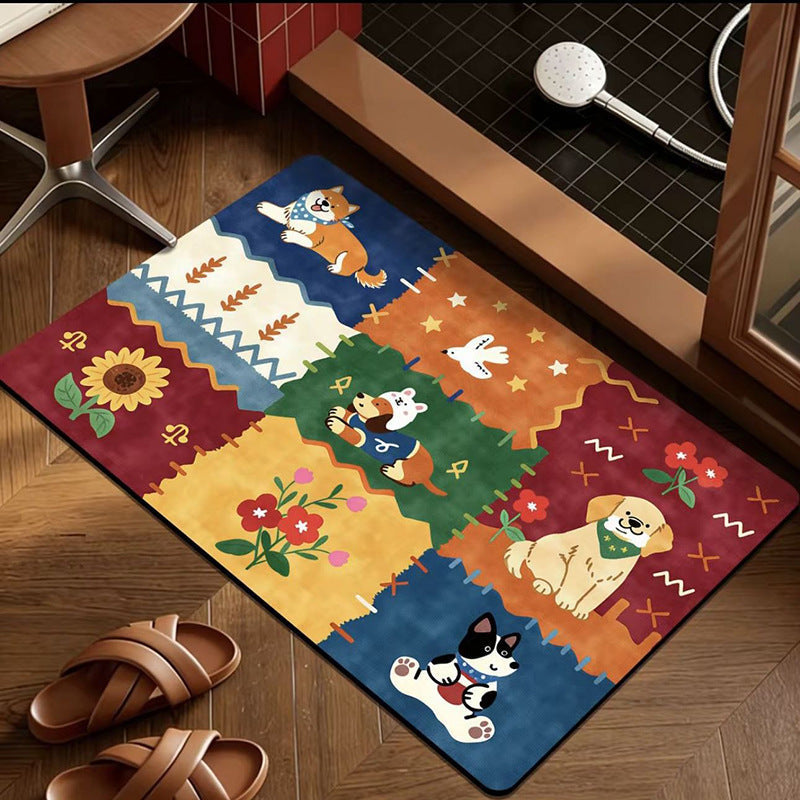 Feline Garden Bath Mat - Soft Plush Bathroom Rug with Cat & Floral Design