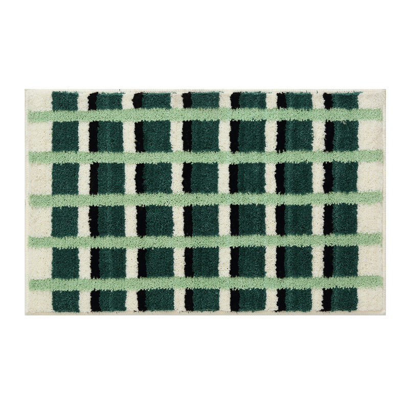Premium Checkered Plush Bathroom Mat with Non-Slip Backing