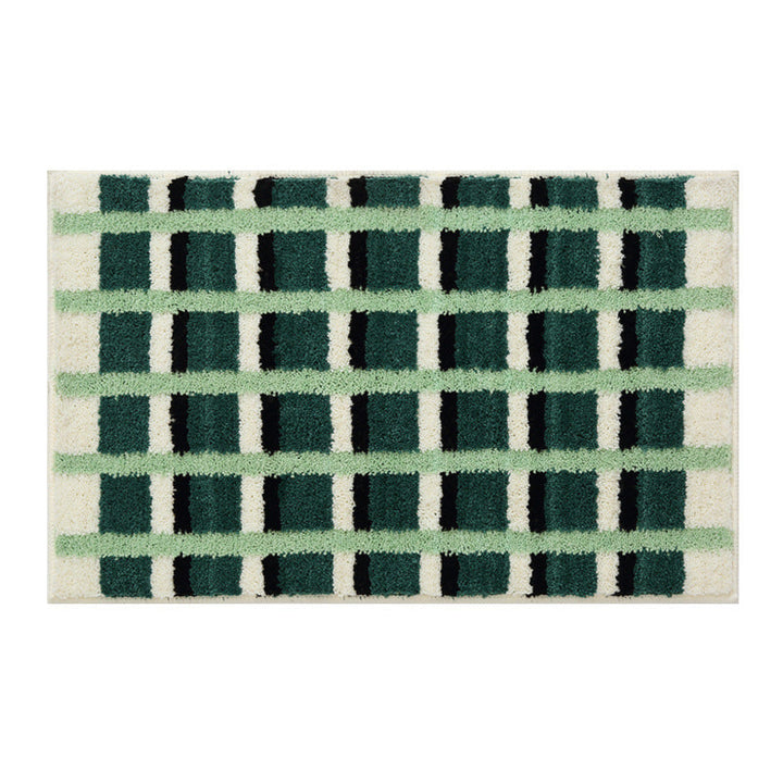 Premium Checkered Plush Bathroom Mat with Non-Slip Backing