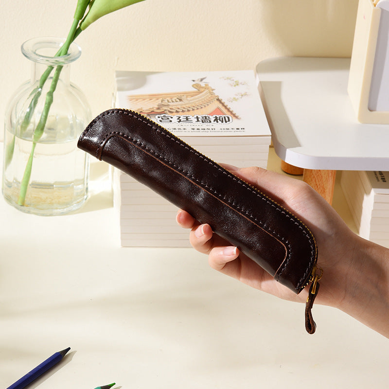 Premium Leather Desk Organizer - Genuine Leather Pencil Case