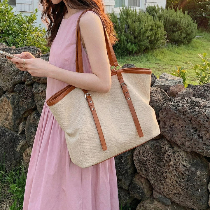 Premium Canvas Tote with Leather Trim - Spacious Everyday Bag