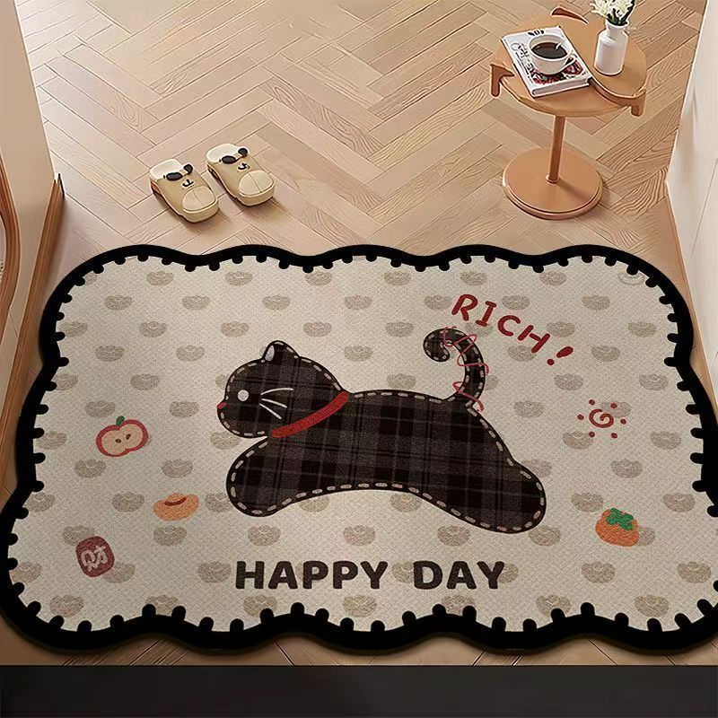Feline Charm Decorative Floor Mat with Cat Designs and Floral Accents