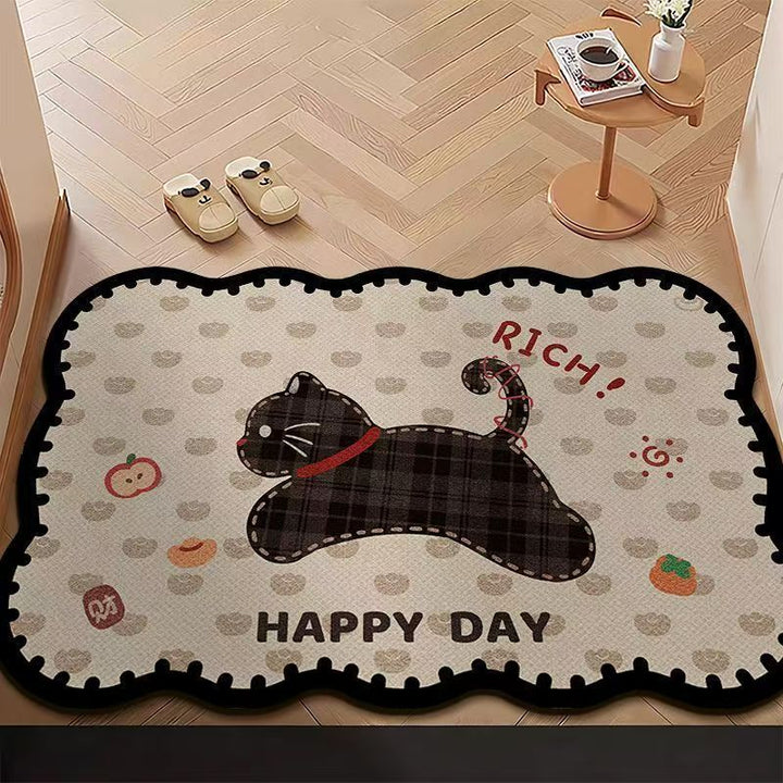 Feline Charm Decorative Floor Mat with Cat Designs and Floral Accents
