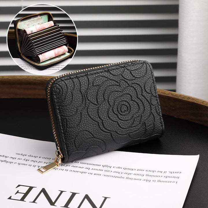 Embossed Floral Leather Zip Wallet for Women