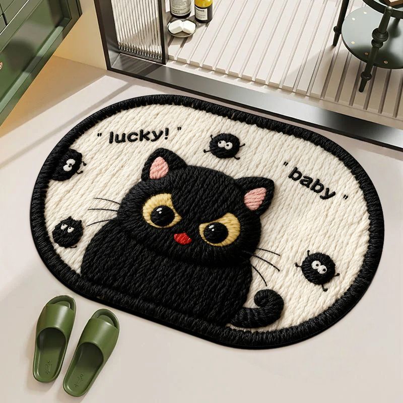 Whimsical Feline Character Bath Mat with Non-Slip Backing
