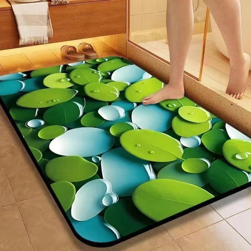 Natural Stone Texture Bath Mat with Non-Slip Backing