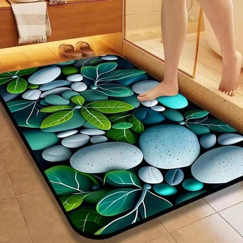 Natural Stone Texture Bath Mat with Non-Slip Backing