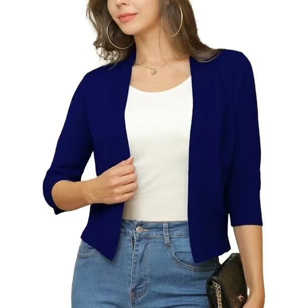Open Front Casual Cardigan with Three-Quarter Sleeves