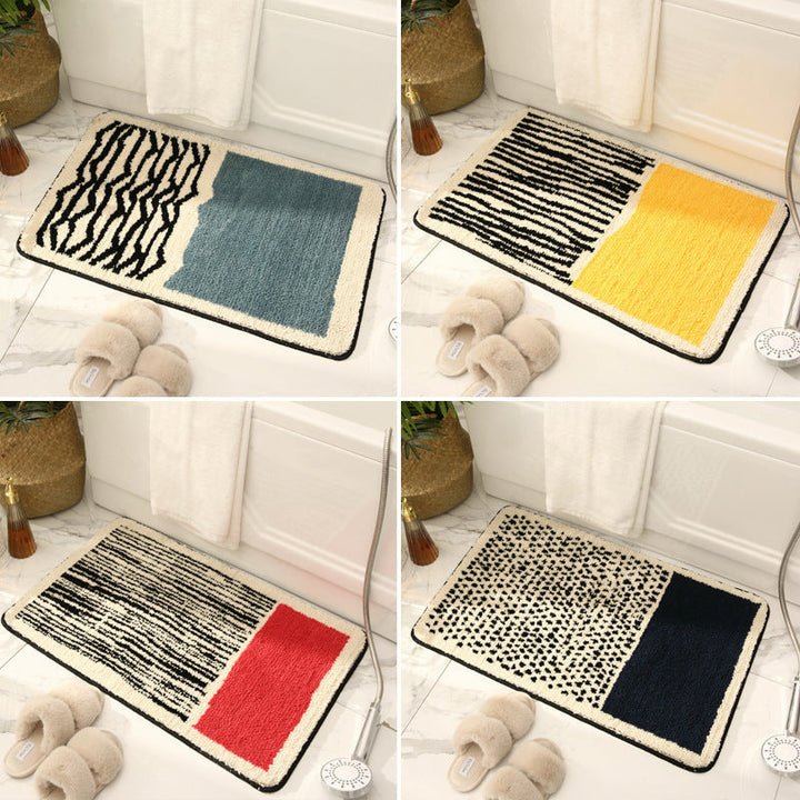Modern Abstract Plush Bathroom Mat with Non-Slip Backing