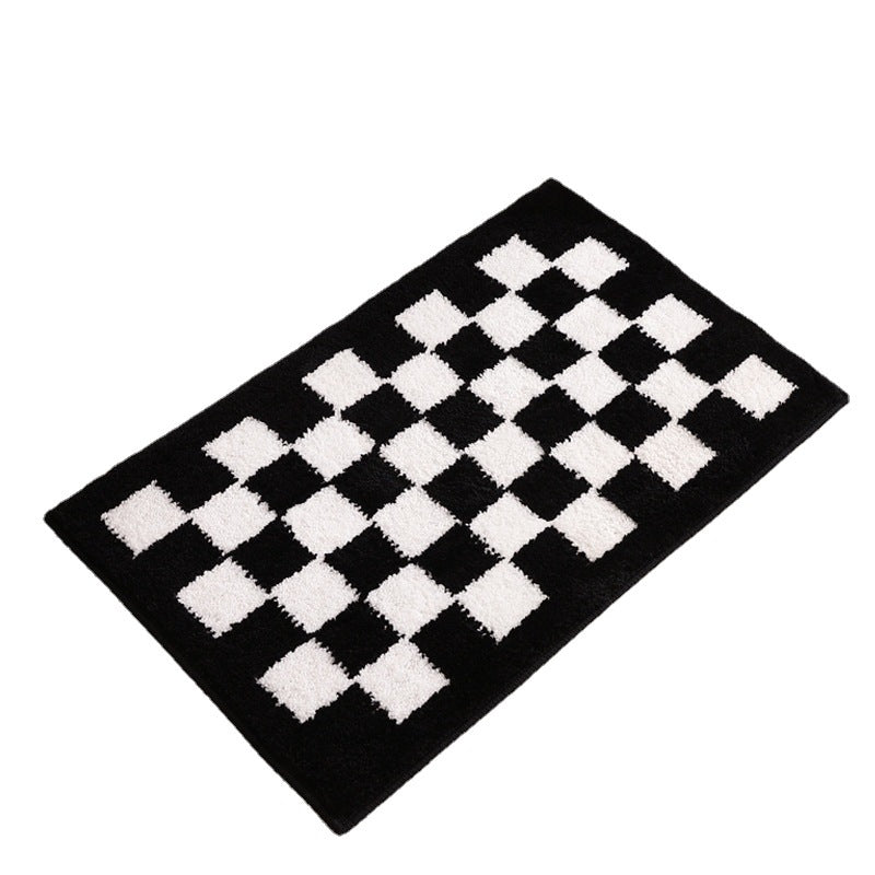 Checkerboard Plush Bath Mat – Soft, Absorbent & Non-Slip