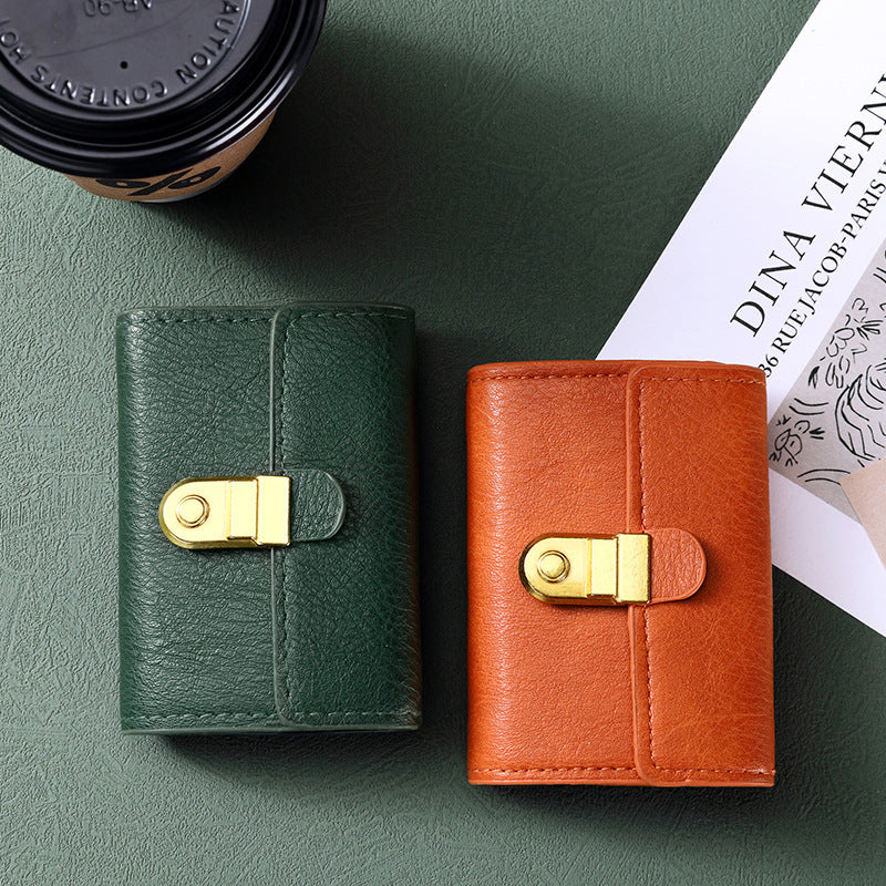 Genuine Leather Snap Card Wallet with Multiple Slots