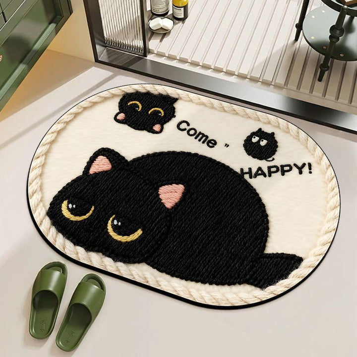 Whimsical Feline Character Bath Mat with Non-Slip Backing