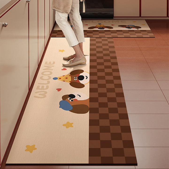 Playful Character Kitchen Floor Runner with Non-Slip Backing