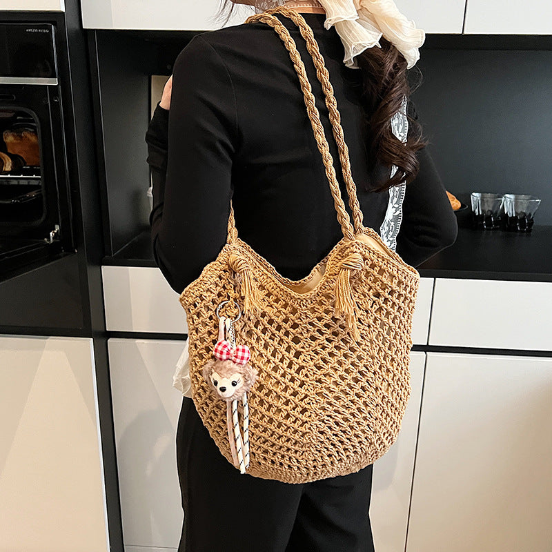 Summer Woven Straw Tote with Tassel Charm