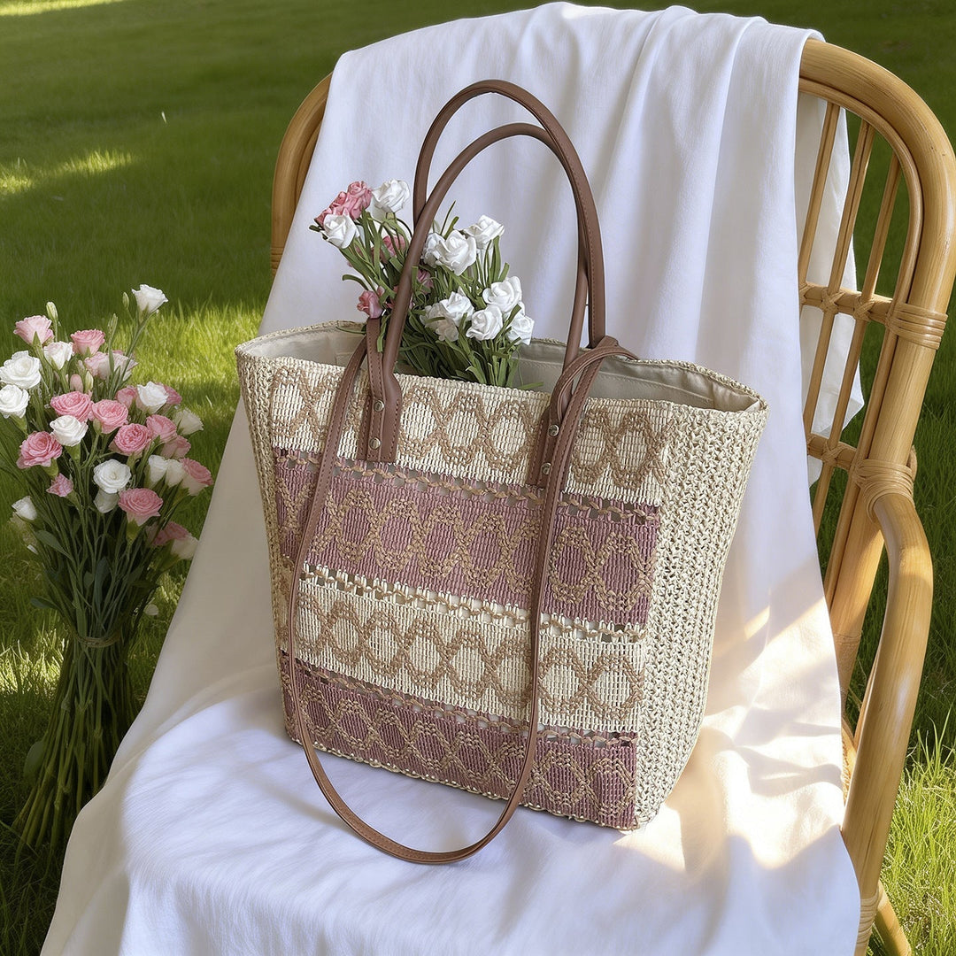 Natural Woven Straw Everyday Tote Bag for Shopping & Travel