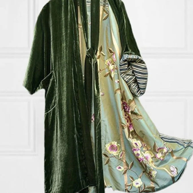 Satin Floral Off-Shoulder Fleece Pajama Dress with Waist Belt