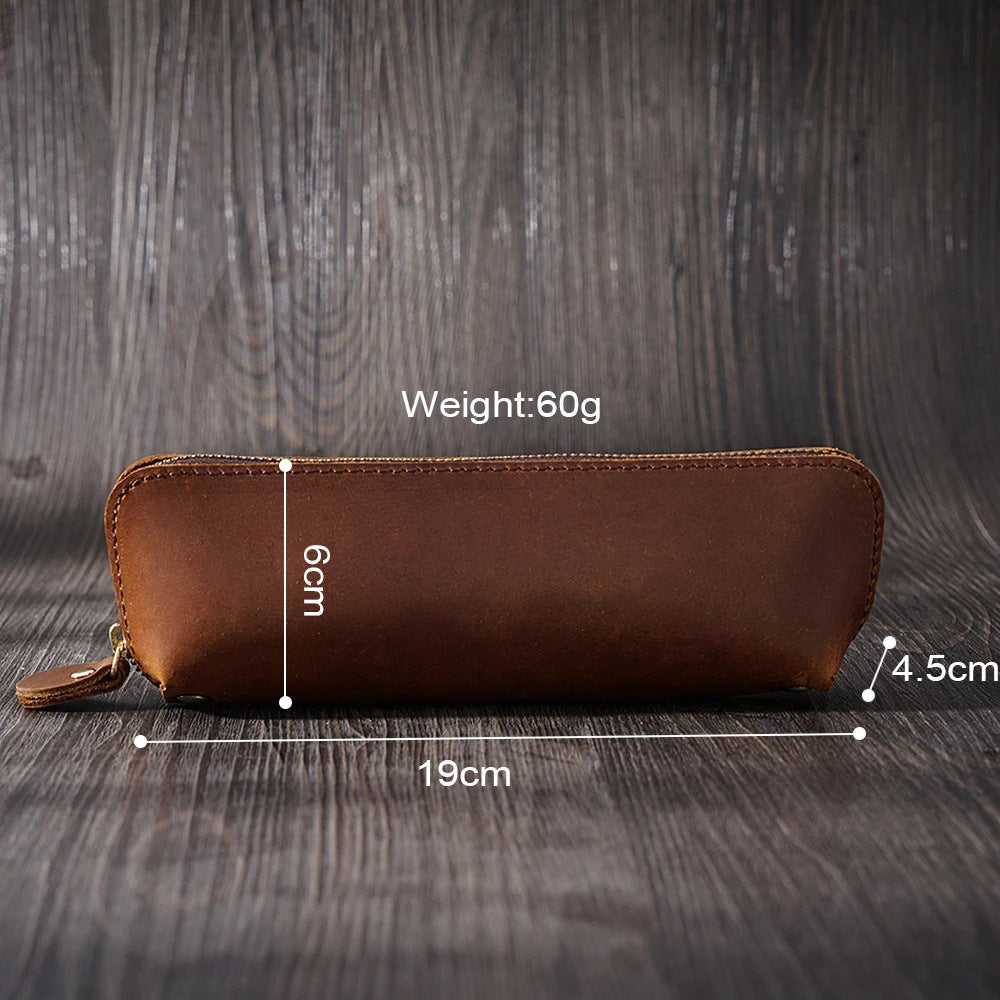 Elegant Leather Zippered Writing Case for Pens and Pencils