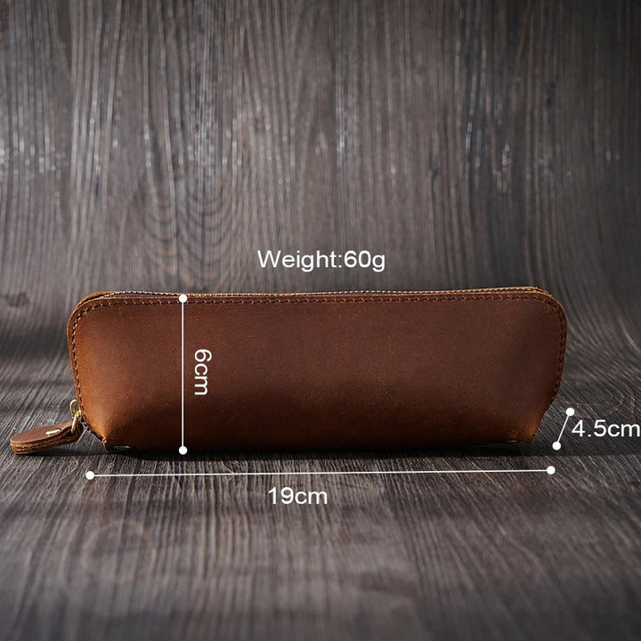 Elegant Leather Zippered Writing Case for Pens and Pencils