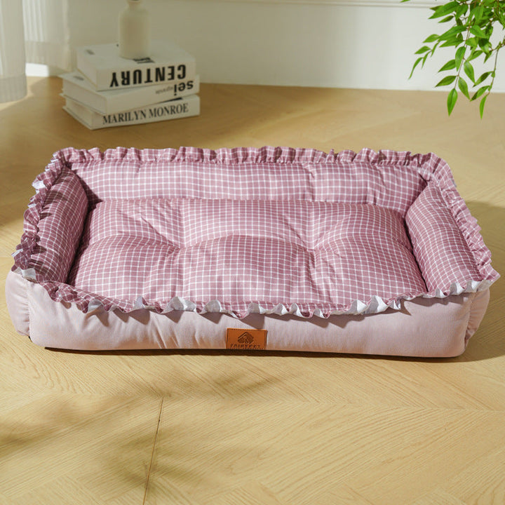 Premium Ruffled Comfort Pet Bed with Washable Cover