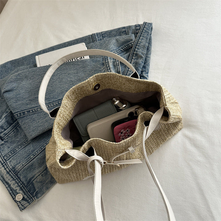 Natural Woven Straw Shoulder Tote - Handcrafted Summer Bag