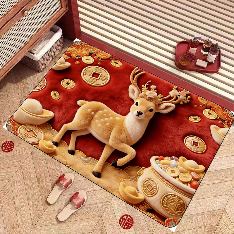 Woodland Deer 3D Plush Floor Mat with Decorative Design