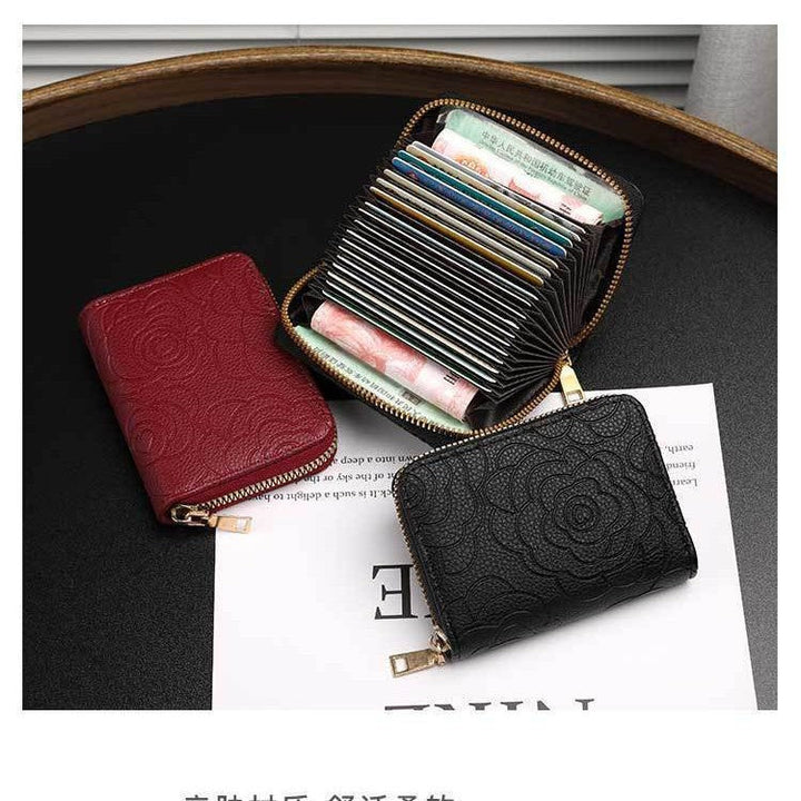 Embossed Floral Leather Zip Wallet for Women
