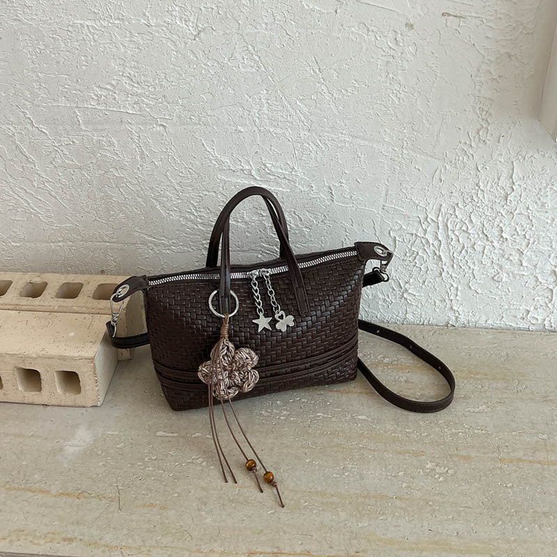 Woven Texture Structured Tote Handbag