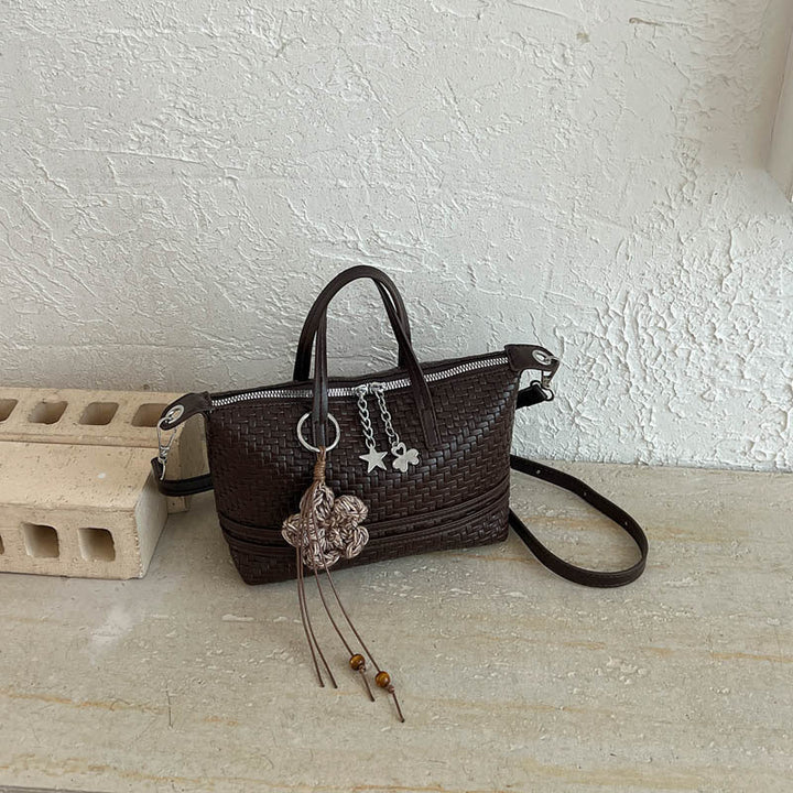 Woven Texture Structured Tote Handbag