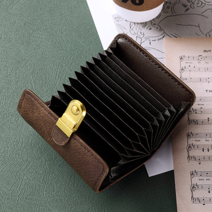 Genuine Leather Snap Card Wallet with Multiple Slots